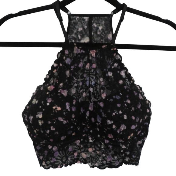 PINK Victoria's Secret Women Sz XS Black Pink Purple Splatter High Neck Bralette - Picture 1 of 8